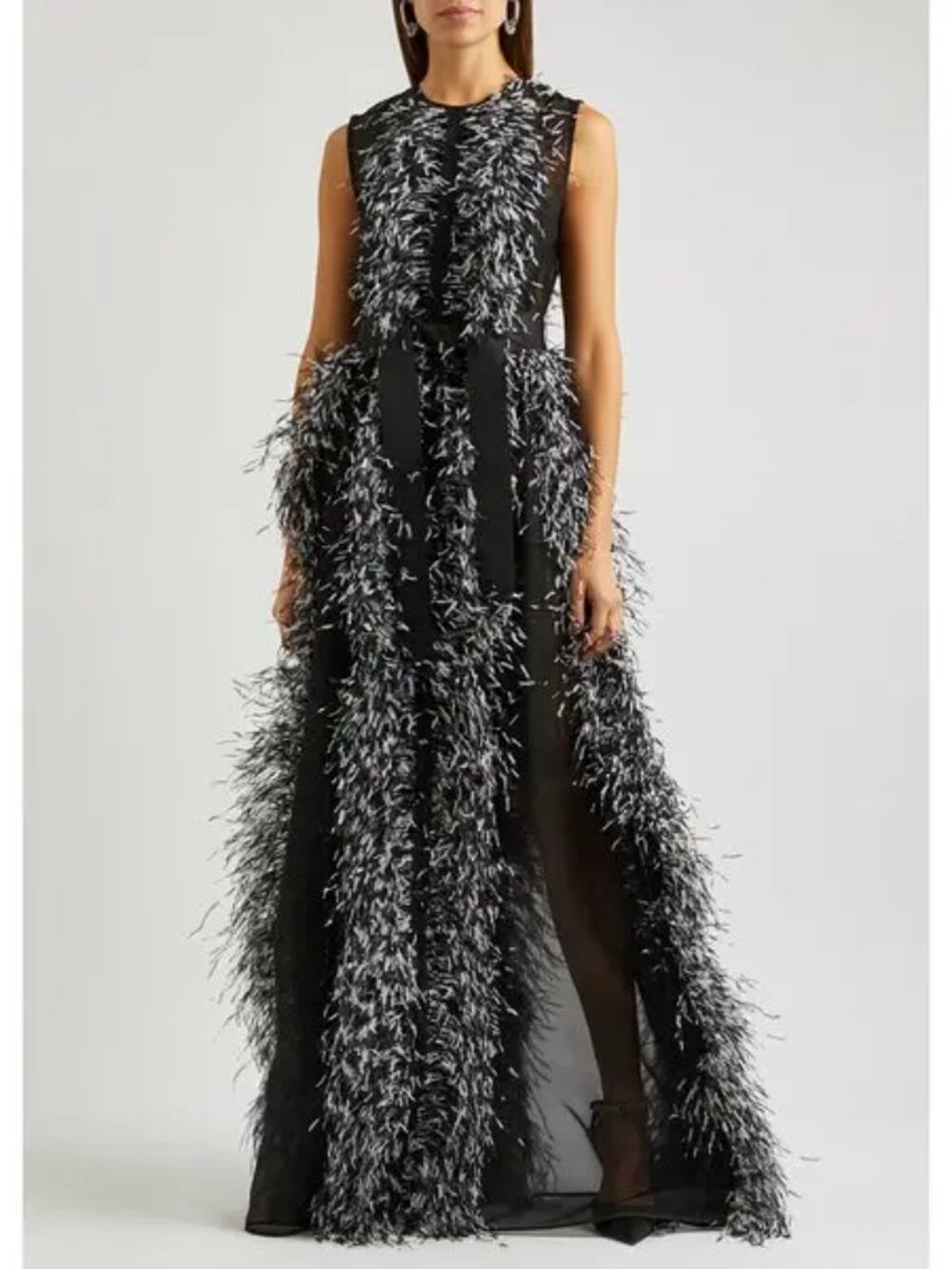 New Huishan Zhang Beau Handmade Ostrich Feather Silk Organza Gown Size 12 US - Picture 8 of 11
